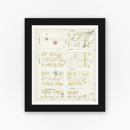 Old map wall art mockup — black gallery frame with white mat — Sanborn Fire Insurance Map from Denison, Grayson County, Texas (1903), Sheet #0008