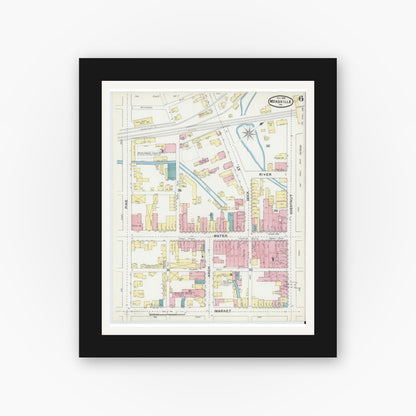 Old map wall art mockup — black gallery frame with white mat — Sanborn Fire Insurance Map from Meadville, Crawford County, Pennsylvania (1891), Sheet #0006