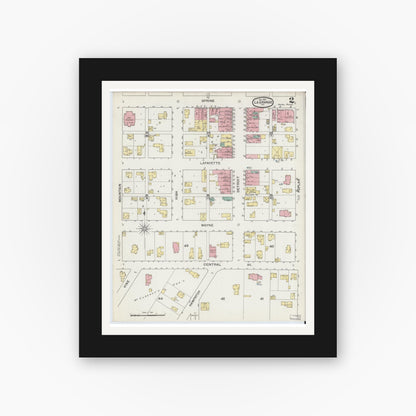 Old map wall art mockup — black gallery frame with white mat — Sanborn Fire Insurance Map from Lagrange, LaGrange County, Indiana (1892), Sheet #0002