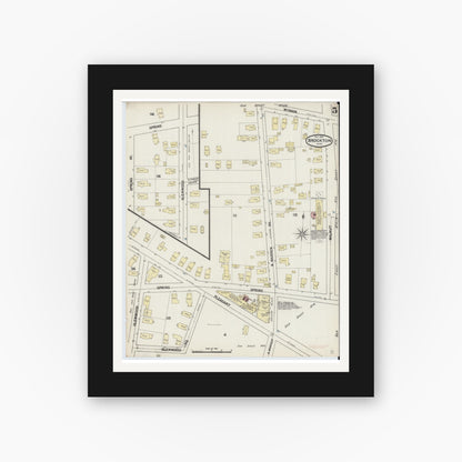 Old map wall art mockup — black gallery frame with white mat — Sanborn Fire Insurance Map from Brockton, Plymouth County, Massachusetts (1889), Sheet #0005