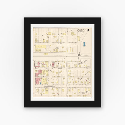 Old map wall art mockup — black gallery frame with white mat — Sanborn Fire Insurance Map from Victor, Iowa County, Iowa (1922), Sheet #0003