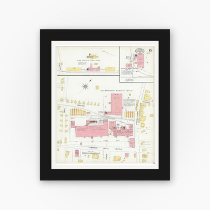 Old map wall art mockup — black gallery frame with white mat — Sanborn Fire Insurance Map from Concord, Cabarrus County, North Carolina (1902), Sheet #0006