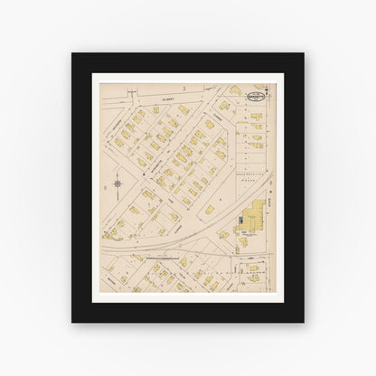 Old map wall art mockup — black gallery frame with white mat — Sanborn Fire Insurance Map from Marinette, Marinette County, Wisconsin (1921), Sheet #0007