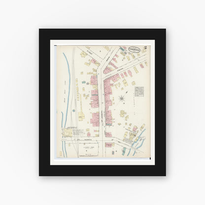 Old map wall art mockup — black gallery frame with white mat — Sanborn Fire Insurance Map from Three Rivers, Saint Joseph County, Michigan (1884), Sheet #0002