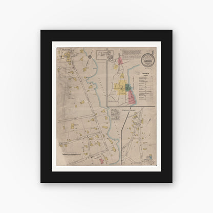Old map wall art mockup — black gallery frame with white mat — Sanborn Fire Insurance Map from Marion, Plymouth County, Massachusetts (1921), Sheet #0001