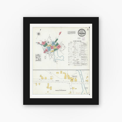 Old map wall art mockup — black gallery frame with white mat — Sanborn Fire Insurance Map from Winchendon, Worcester County, Massachusetts (1904) - Complete Map Set