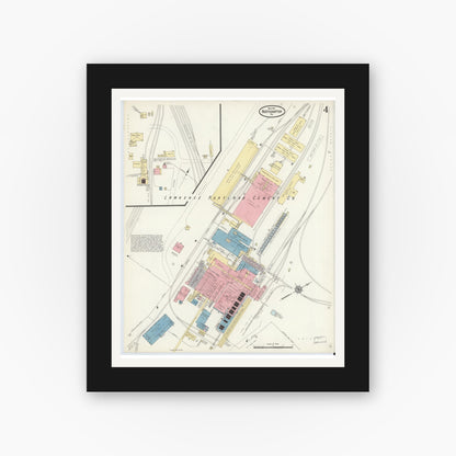 Old map wall art mockup — black gallery frame with white mat — Sanborn Fire Insurance Map from Northampton, Northampton County, Pennsylvania (1911), Sheet #0004