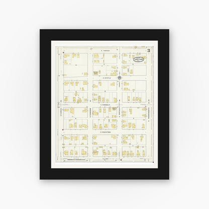 Old map wall art mockup — black gallery frame with white mat — Sanborn Fire Insurance Map from Lakeland, Polk County, Florida (1917), Sheet #0003