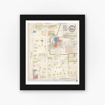 Old map wall art mockup — black gallery frame with white mat — Sanborn Fire Insurance Map from Hartford, Van Buren County, Michigan (1933), Sheet #0001