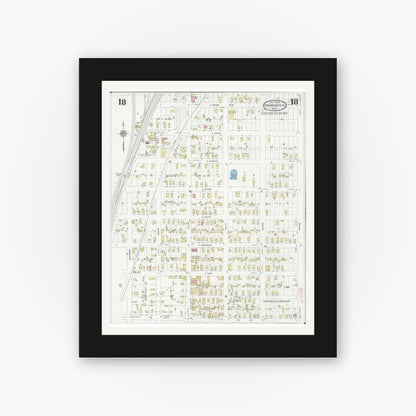 Old map wall art mockup — black gallery frame with white mat — Sanborn Fire Insurance Map from Iron Mountain, Dickinson County, Michigan (1930), Sheet #0018