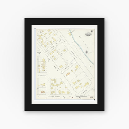Old map wall art mockup — black gallery frame with white mat — Sanborn Fire Insurance Map from Escanaba, Delta County, Michigan (1913), Sheet #0019