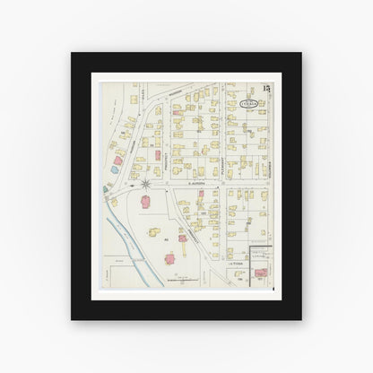 Old map wall art mockup — black gallery frame with white mat — Sanborn Fire Insurance Map from Ithaca, Tompkins County, New York (1893), Sheet #0015