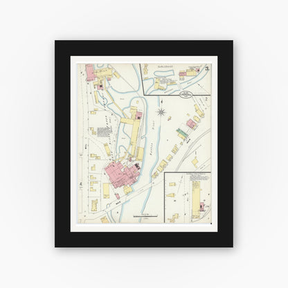 Old map wall art mockup — black gallery frame with white mat — Sanborn Fire Insurance Map from East Pepperell, Middlesex County, Massachusetts (1897), Sheet #0003