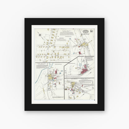 Old map wall art mockup — black gallery frame with white mat — Sanborn Fire Insurance Map from Taylor, Lackawanna County, Pennsylvania (1921), Sheet #0014