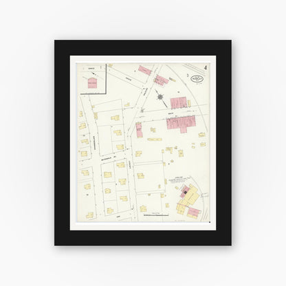 Old map wall art mockup — black gallery frame with white mat — Sanborn Fire Insurance Map from Hamlet, Richmond County, North Carolina (1911), Sheet #0004