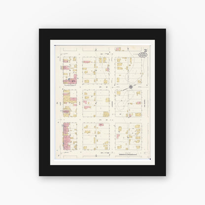 Old map wall art mockup — black gallery frame with white mat — Sanborn Fire Insurance Map from Warsaw, Hancock County, Illinois (1912), Sheet #0003