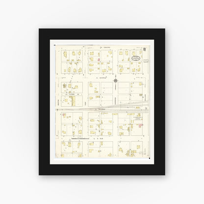 Old map wall art mockup — black gallery frame with white mat — Sanborn Fire Insurance Map from Vinton, Benton County, Iowa (1913), Sheet #0008