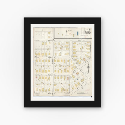 Old map wall art mockup — black gallery frame with white mat — Sanborn Fire Insurance Map from Bicknell, Knox County, Indiana (1946), Sheet #0003