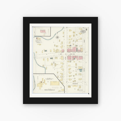 Old map wall art mockup — black gallery frame with white mat — Sanborn Fire Insurance Map from Armada, Macomb County, Michigan (1907), Sheet #0002