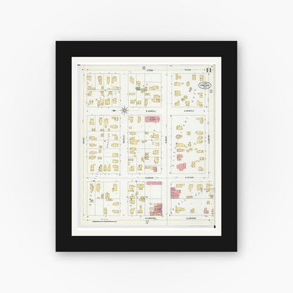 Old map wall art mockup — black gallery frame with white mat — Sanborn Fire Insurance Map from Owosso, Shiawassee County, Michigan (1900), Sheet #0011