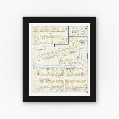Old map wall art mockup — black gallery frame with white mat — Sanborn Fire Insurance Map from Ashland, Schuylkill County, Pennsylvania (1896), Sheet #0009