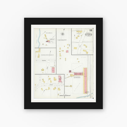 Old map wall art mockup — black gallery frame with white mat — Sanborn Fire Insurance Map from Bridgewater, Plymouth County, Massachusetts (1906), Sheet #0012