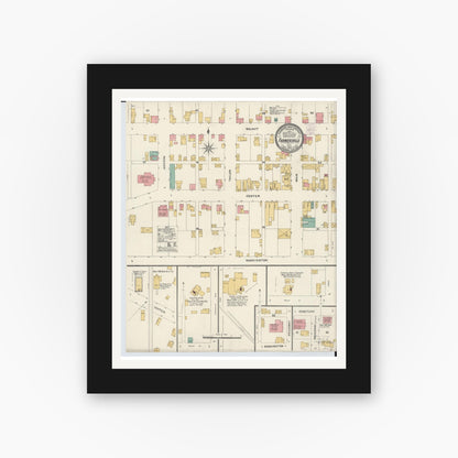 Old map wall art mockup — black gallery frame with white mat — Sanborn Fire Insurance Map from Farmersville, Montogomery County, Ohio (1905), Sheet #0001