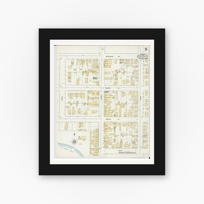 Old map wall art mockup — black gallery frame with white mat — Sanborn Fire Insurance Map from Oscoda, Iosco County, Michigan (1895), Sheet #0005