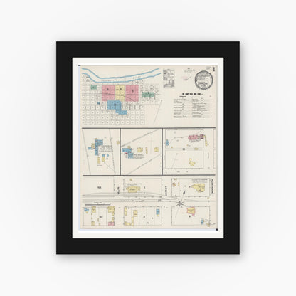 Old map wall art mockup — black gallery frame with white mat — Sanborn Fire Insurance Map from Shakopee, Scott County, Minnesota (1890), Sheet #0001