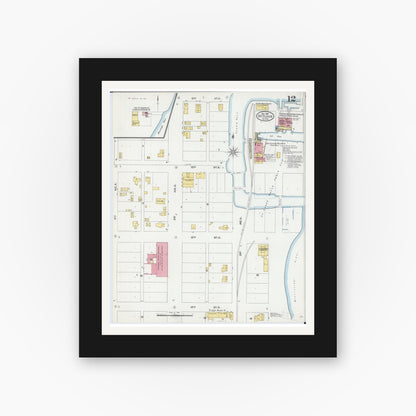 Old map wall art mockup — black gallery frame with white mat — Sanborn Fire Insurance Map from Saint Cloud, Stearns, Benton, and Sherburne Counties, Minnesota (1904), Sheet #0012