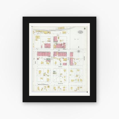 Old map wall art mockup — black gallery frame with white mat — Sanborn Fire Insurance Map from Belding, Ionia County, Michigan (1900), Sheet #0003