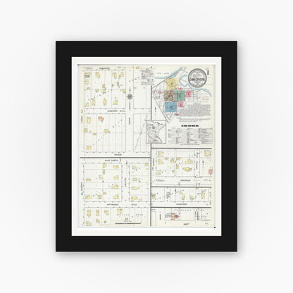 Old map wall art mockup — black gallery frame with white mat — Sanborn Fire Insurance Map from Lake Crystal, Blue Earth County, Minnesota (1914) - Complete Map Set