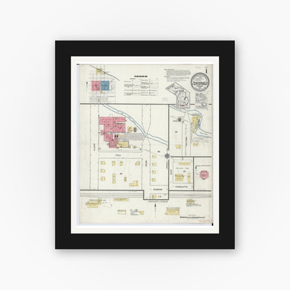 Old map wall art mockup — black gallery frame with white mat — Sanborn Fire Insurance Map from Centreville, Saint Joseph County, Michigan (1921) - Complete Map Set