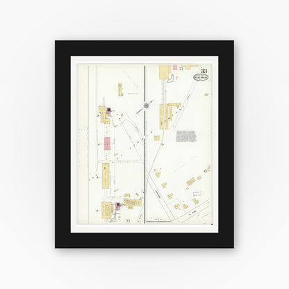 Old map wall art mockup — black gallery frame with white mat — Sanborn Fire Insurance Map from Rocky Mount, Edgecombe And Nash Counties, North Carolina (1912), Sheet #0033