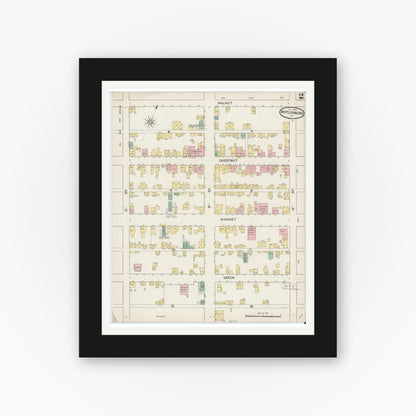 Old map wall art mockup — black gallery frame with white mat — Sanborn Fire Insurance Map from Mifflinburg, Union County, Pennsylvania (1887), Sheet #0002