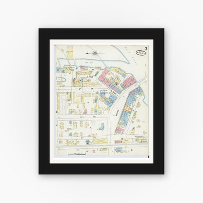 Old map wall art mockup — black gallery frame with white mat — Sanborn Fire Insurance Map from Beloit, Rock County, Wisconsin (1890), Sheet #0003
