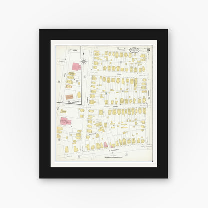 Old map wall art mockup — black gallery frame with white mat — Sanborn Fire Insurance Map from Bridgeton, Cumberland County, New Jersey (1908), Sheet #0016