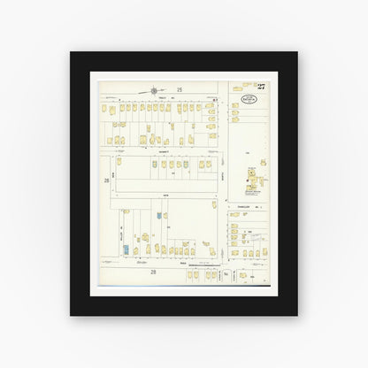 Old map wall art mockup — black gallery frame with white mat — Sanborn Fire Insurance Map from Batavia, Genesee County, New York (1912), Sheet #0027