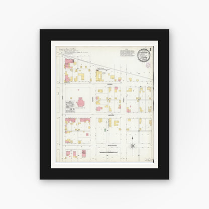 Old map wall art mockup — black gallery frame with white mat — Sanborn Fire Insurance Map from Vernon, Jennings County, Indiana (1901) - Complete Map Set