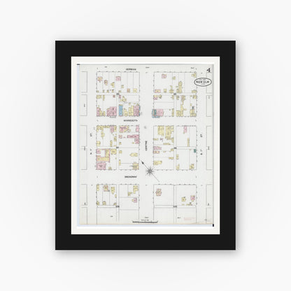 Old map wall art mockup — black gallery frame with white mat — Sanborn Fire Insurance Map from New Ulm, Brown County, Minnesota (1889), Sheet #0004