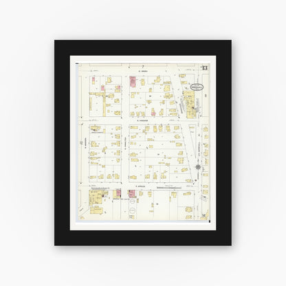 Old map wall art mockup — black gallery frame with white mat — Sanborn Fire Insurance Map from Marshall, Calhoun County, Michigan (1911), Sheet #0013