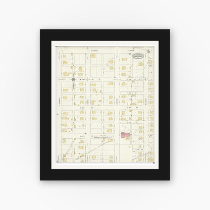 Old map wall art mockup — black gallery frame with white mat — Sanborn Fire Insurance Map from Christopher, Franklin County, Illinois (1916), Sheet #0005