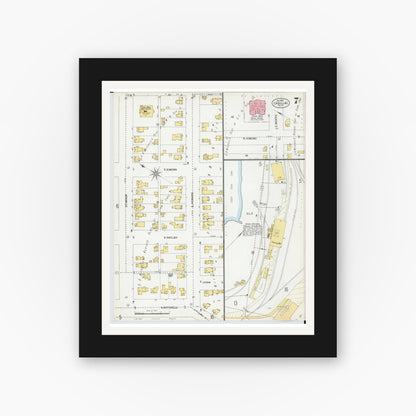 Old map wall art mockup — black gallery frame with white mat — Sanborn Fire Insurance Map from Cadillac, Wexford County, Michigan (1900), Sheet #0007