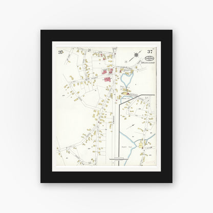 Old map wall art mockup — black gallery frame with white mat — Sanborn Fire Insurance Map from Gardner, Worcester County, Massachusetts (1923), Sheet #0037