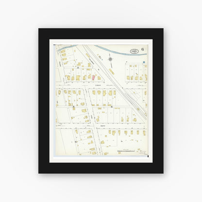 Old map wall art mockup — black gallery frame with white mat — Sanborn Fire Insurance Map from Carey, Wyandot County, Ohio (1916), Sheet #0006