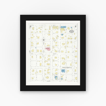 Old map wall art mockup — black gallery frame with white mat — Sanborn Fire Insurance Map from Mount Vernon, Lawrence County, Missouri (1928), Sheet #0003