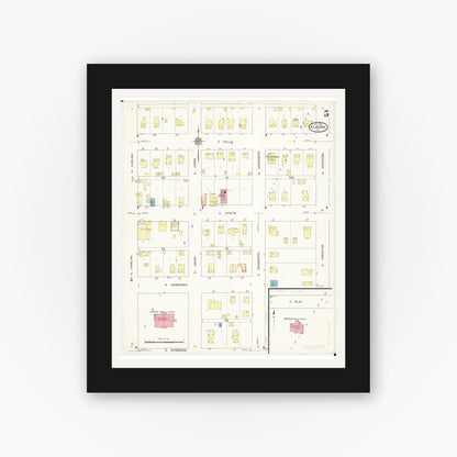 Old map wall art mockup — black gallery frame with white mat — Sanborn Fire Insurance Map from Algona, Kossuth County, Iowa (1913), Sheet #0005