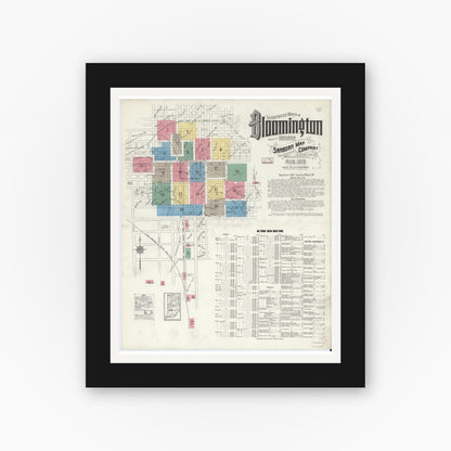 Old map wall art mockup — black gallery frame with white mat — Sanborn Fire Insurance Map from Bloomington, Monroe County, Indiana (1913) - Complete Map Set