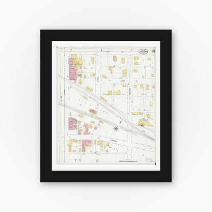 Old map wall art mockup — black gallery frame with white mat — Sanborn Fire Insurance Map from London, Madison County, Ohio (1901), Sheet #0006