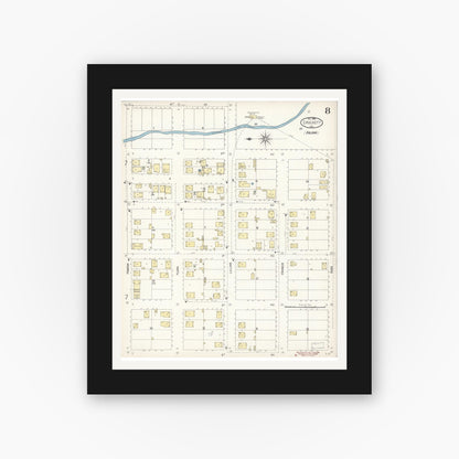 Old map wall art mockup — black gallery frame with white mat — Sanborn Fire Insurance Map from Crockett, Contra Costa County, California (1899), Sheet #0008